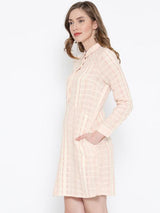 Rosyalps Peach-Coloured Self-Checked Shirt Dress